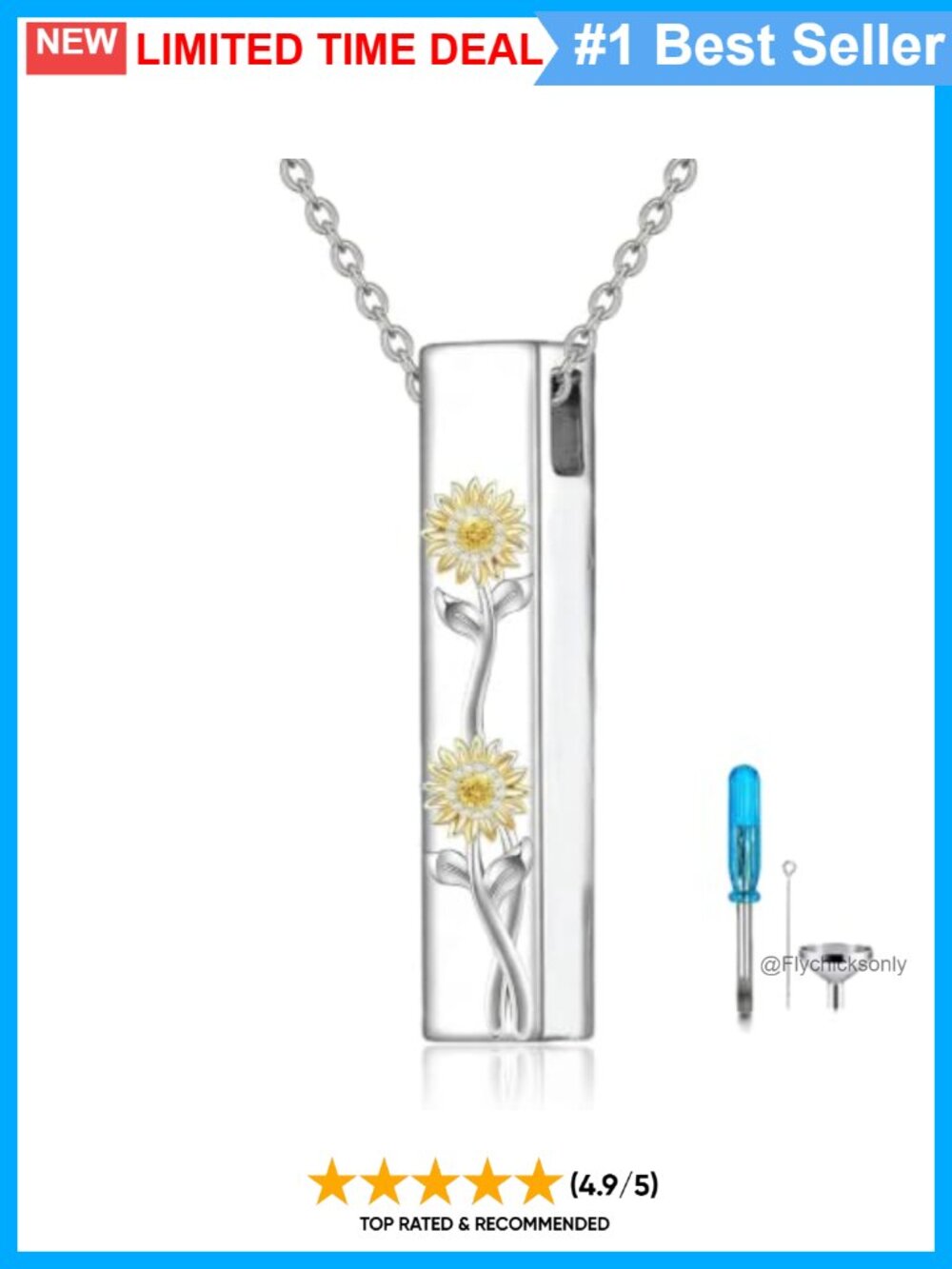 Sterling Silver Sunflower Urn Necklace for Women Memorial Keepsake